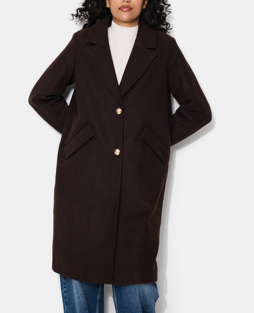Manteau long effet drap de laine avec boutons dorés - PIMKIE - 1