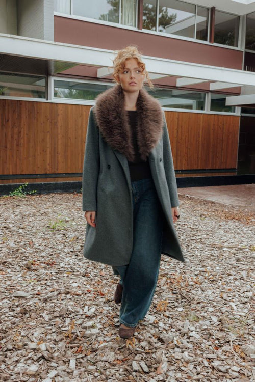 Manteau effet drap de laine avec col fausse fourrure - PIMKIE - 1
