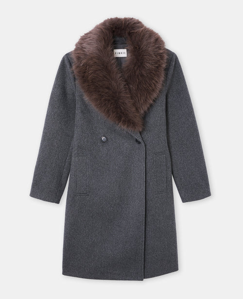 Manteau effet drap de laine avec col fausse fourrure - PIMKIE - 3