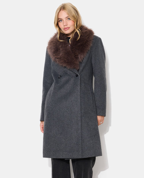 Manteau effet drap de laine avec col fausse fourrure - PIMKIE - 4