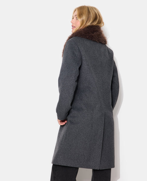 Manteau effet drap de laine avec col fausse fourrure - PIMKIE - 5