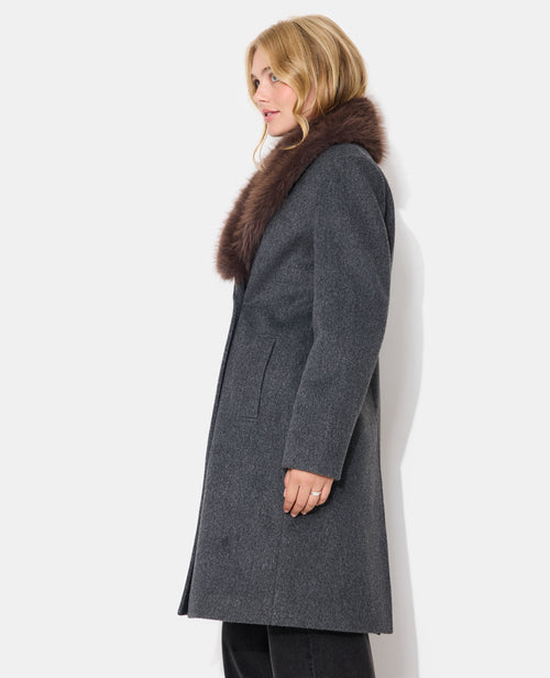 Manteau effet drap de laine avec col fausse fourrure - PIMKIE - 7