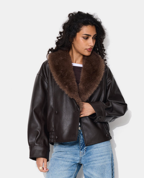 Blouson en simili avec grand col fourrure - PIMKIE - 1