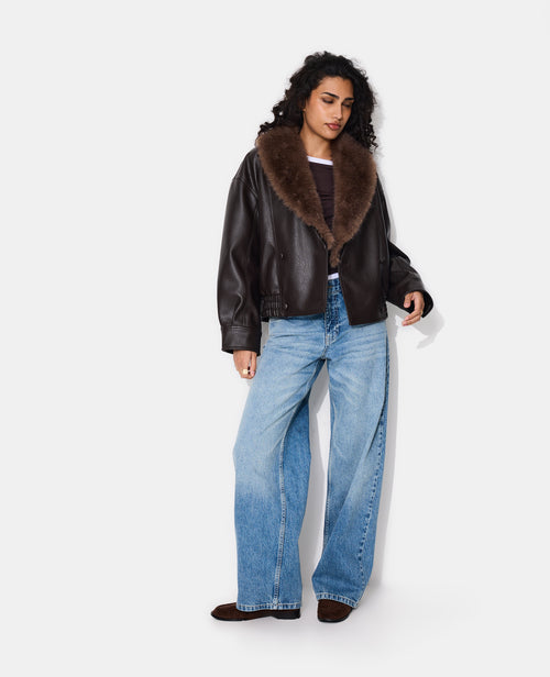 Blouson en simili avec grand col fourrure - PIMKIE - 3
