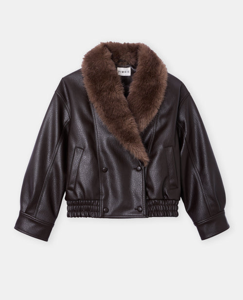 Blouson en simili avec grand col fourrure - PIMKIE - 4