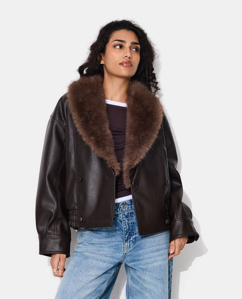Blouson en simili avec grand col fourrure - PIMKIE - 5
