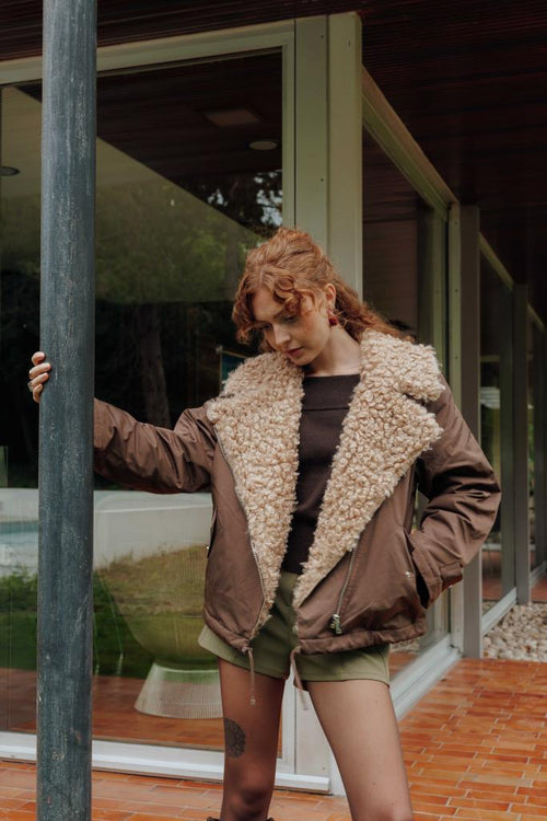 Blouson droit avec grand col fourrure bouclette - PIMKIE - 1