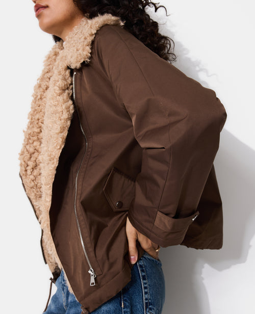 Blouson droit avec grand col fourrure bouclette - PIMKIE - 2