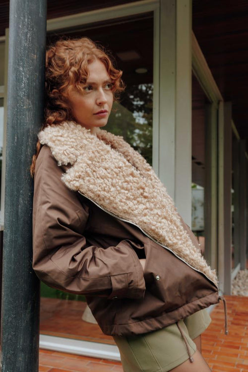 Blouson droit avec grand col fourrure bouclette - PIMKIE - 2