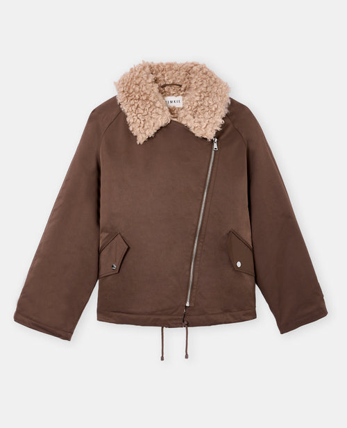 Blouson droit avec grand col fourrure bouclette - PIMKIE - 4