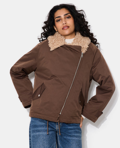 Blouson droit avec grand col fourrure bouclette - PIMKIE - 5
