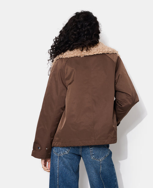 Blouson droit avec grand col fourrure bouclette - PIMKIE - 6