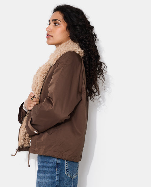 Blouson droit avec grand col fourrure bouclette - PIMKIE - 1