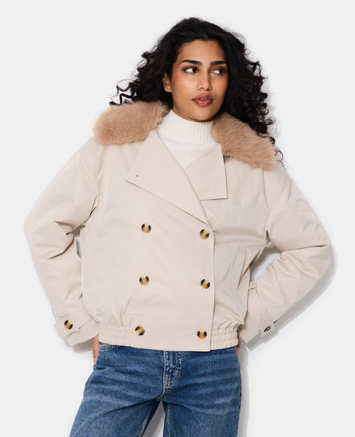 Blouson esprit trench avec col fourrure - PIMKIE - 1