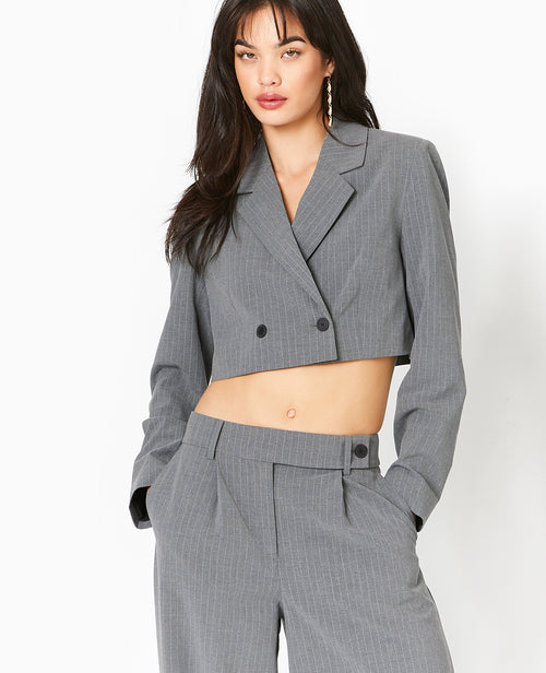 Veste blazer cropped rayures banquier - PIMKIE - 1