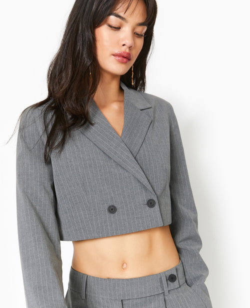 Veste blazer cropped rayures banquier - PIMKIE - 2