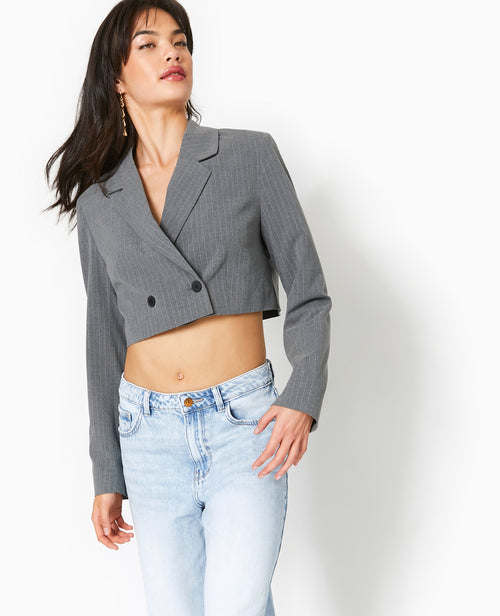 Veste blazer cropped rayures banquier - PIMKIE - 8