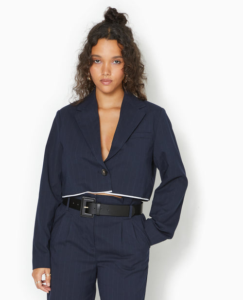 Veste blazer cropped motif rayures - PIMKIE - 1