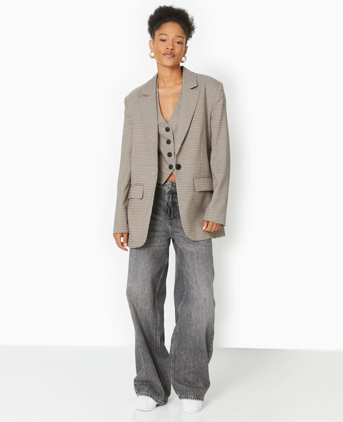 Veste blazer droite motif pied-de-poule - PIMKIE - 7