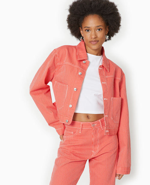 Veste courte en toile avec fines rayures - PIMKIE - 5