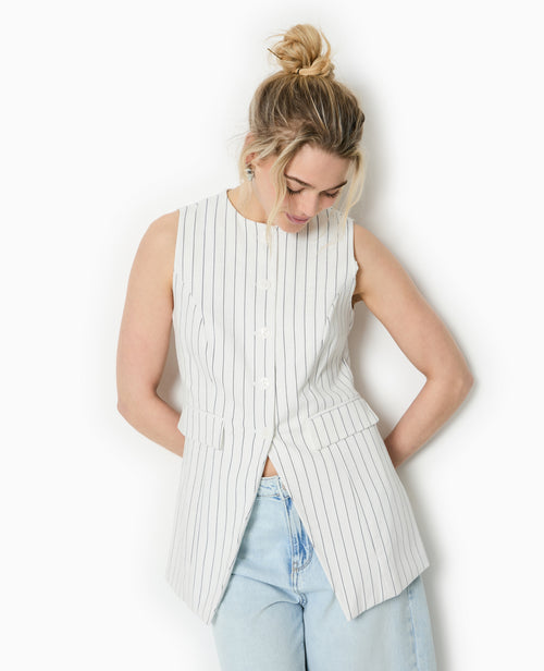 Veste longue sans manche avec fines rayures - PIMKIE - 2