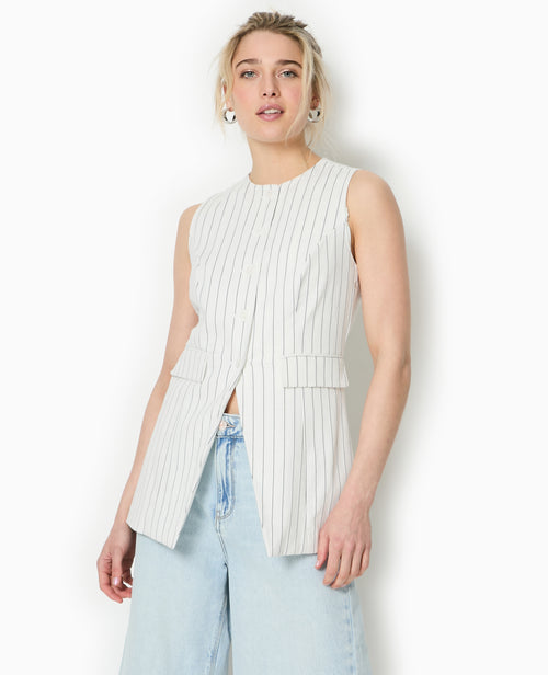 Veste longue sans manche avec fines rayures - PIMKIE - 5