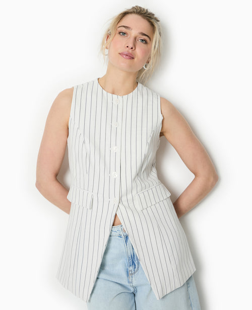 Veste longue sans manche avec fines rayures - PIMKIE - 1