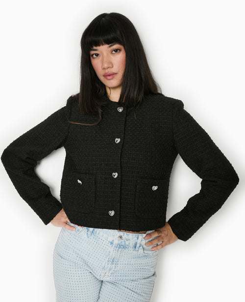Veste courte en tweed avec boutons cœur - PIMKIE - 2