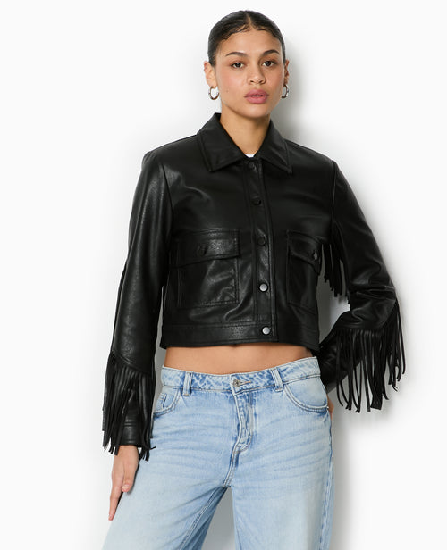 Veste courte en simili avec franges - PIMKIE - 1