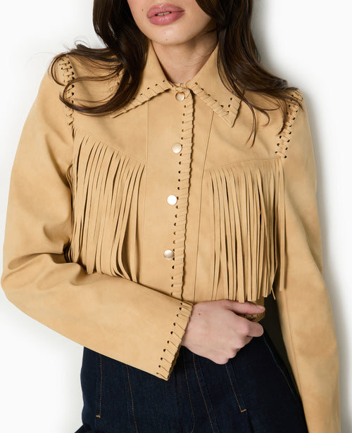 Veste western courte en suédine avec franges - PIMKIE - 3