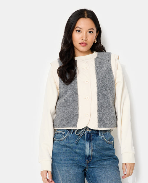 Veste sans manches avec empiècements sherpa - PIMKIE - 1