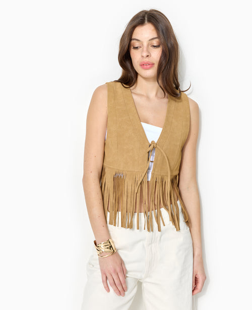 Gilet sans manches en suédine avec franges - PIMKIE - 7