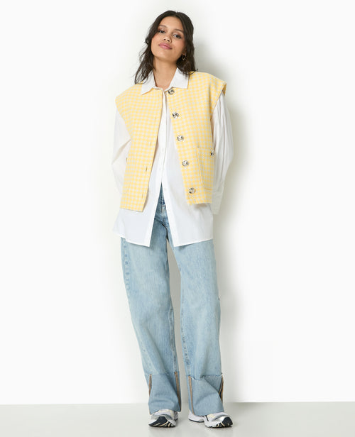 Veste sans manches en tweed motif pied-de-poule - PIMKIE - 2