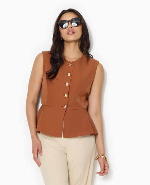 Veste sans manches peplum avec boutons fantaisie - PIMKIE - 1