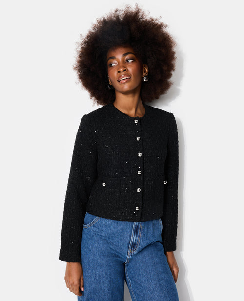 Veste en tweed col rond avec sequins - PIMKIE - 1