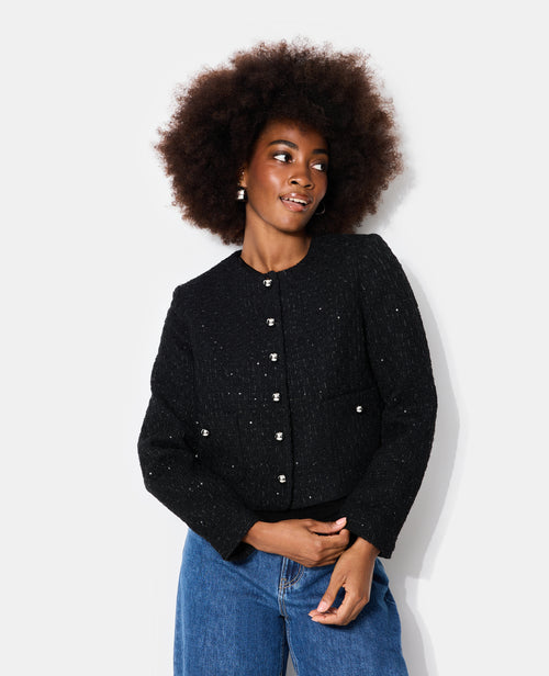 Veste en tweed col rond avec sequins - PIMKIE - 5