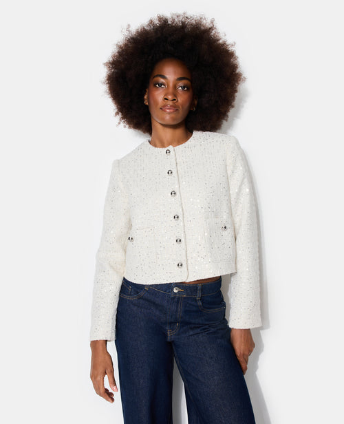 Veste en tweed col rond avec sequins - PIMKIE - 1