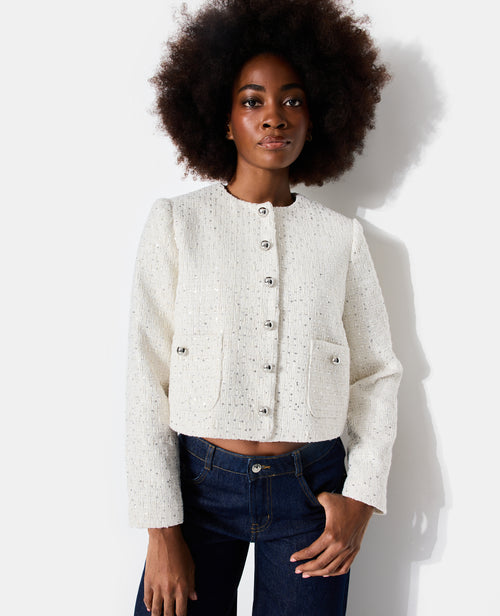 Veste en tweed col rond avec sequins - PIMKIE - 5