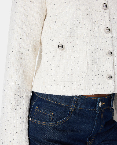 Veste en tweed col rond avec sequins - PIMKIE - 7