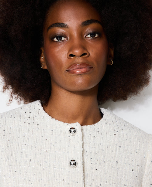 Veste en tweed col rond avec sequins - PIMKIE - 8