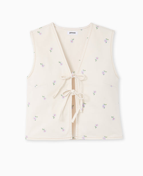 Veste sans manche en jean avec broderies fleurs - PIMKIE - 4