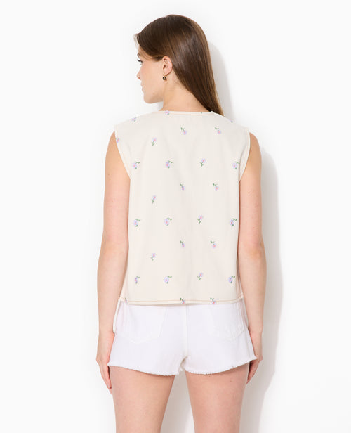 Veste sans manche en jean avec broderies fleurs - PIMKIE - 6