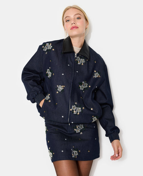 Veste oversize en jean avec fleurs en sequins - PIMKIE - 1