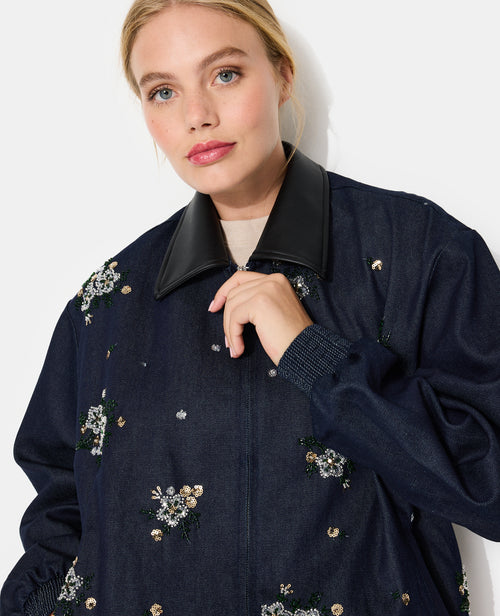 Veste oversize en jean avec fleurs en sequins - PIMKIE - 2