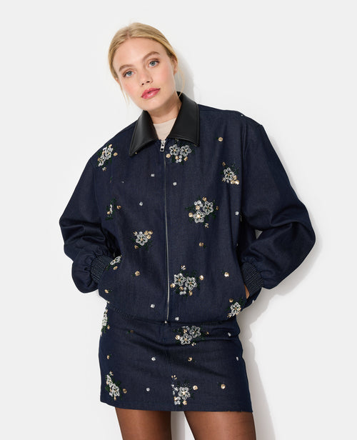 Veste oversize en jean avec fleurs en sequins - PIMKIE - 5