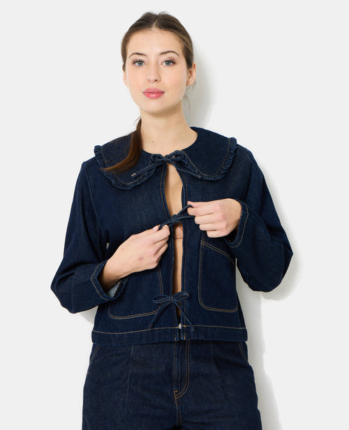 Veste en jean avec col claudine et nouettes - PIMKIE - 2