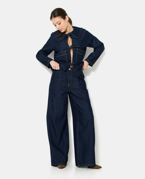 Veste en jean avec col claudine et nouettes - PIMKIE - 3