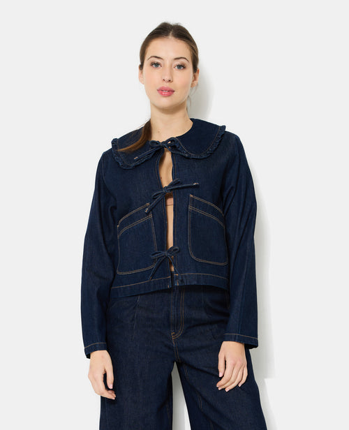 Veste en jean avec col claudine et nouettes - PIMKIE - 5