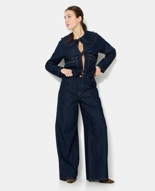 Veste en jean avec col claudine et nouettes - PIMKIE - 7