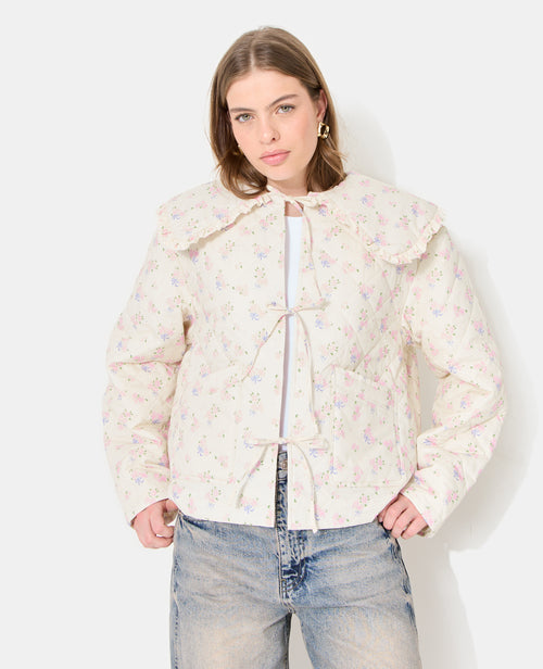 Veste matelassée motifs fleurs avec grand col - PIMKIE - 1